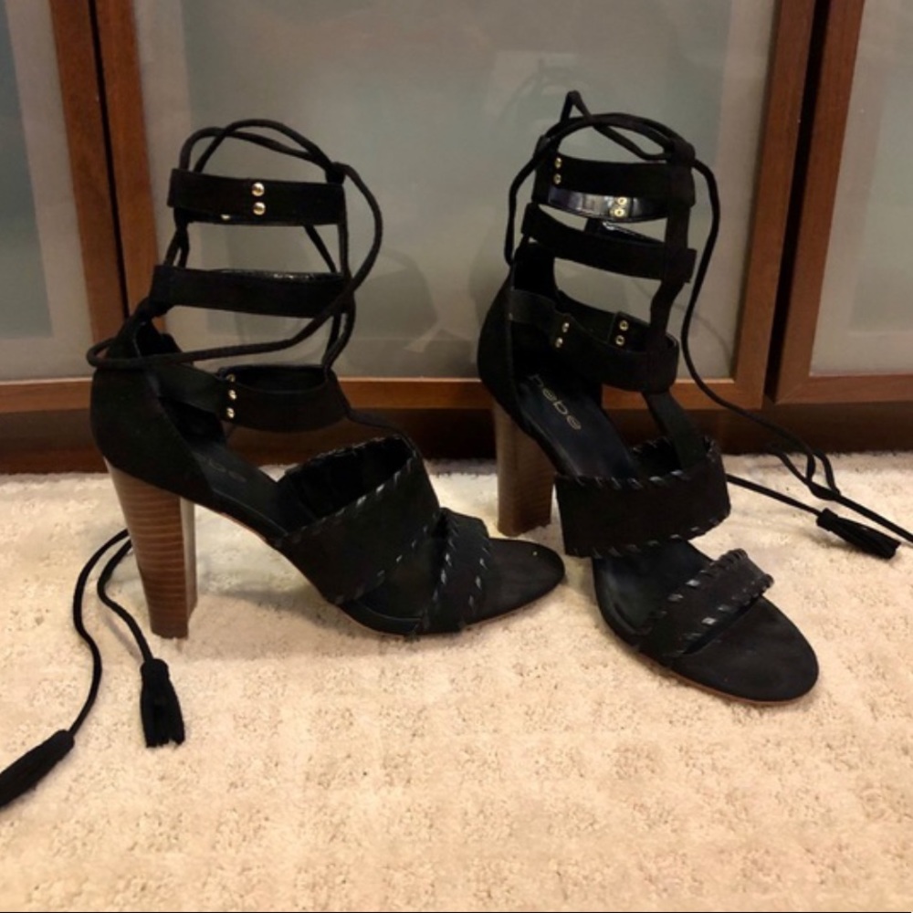 BEBE black lace up suede heels sz 8